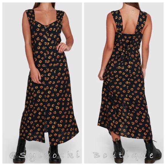 🔥RVCA PUSHIN DAISIES MIDI DRESS NWT - Picture 2 of 4